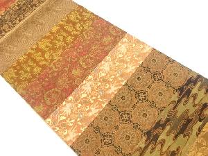 切り嵌め横段に華文・花鳥唐草模様織出し全通袋帯